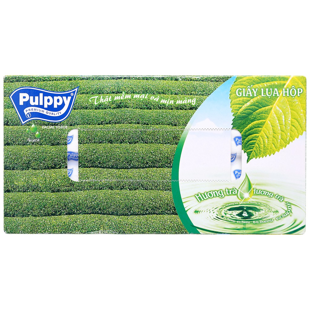 Khăn giấy lụa Pulppy hương trà xanh 2 lớp hộp 100 tờ