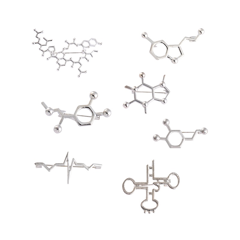 Ghim cài áo kim loại màu bạc hình nhân vật hoạt hình Serotonin Molecules Gene