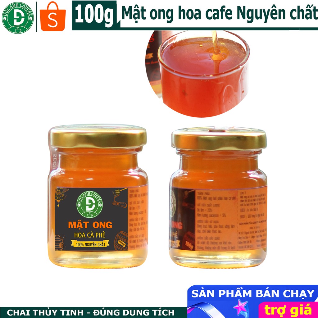 [trợ giá] Mật ong hoa cà phê nguyên chất 100g, hũ thủy tinh mật ông rừng tây nguyên công ty cà phê Đức Anh