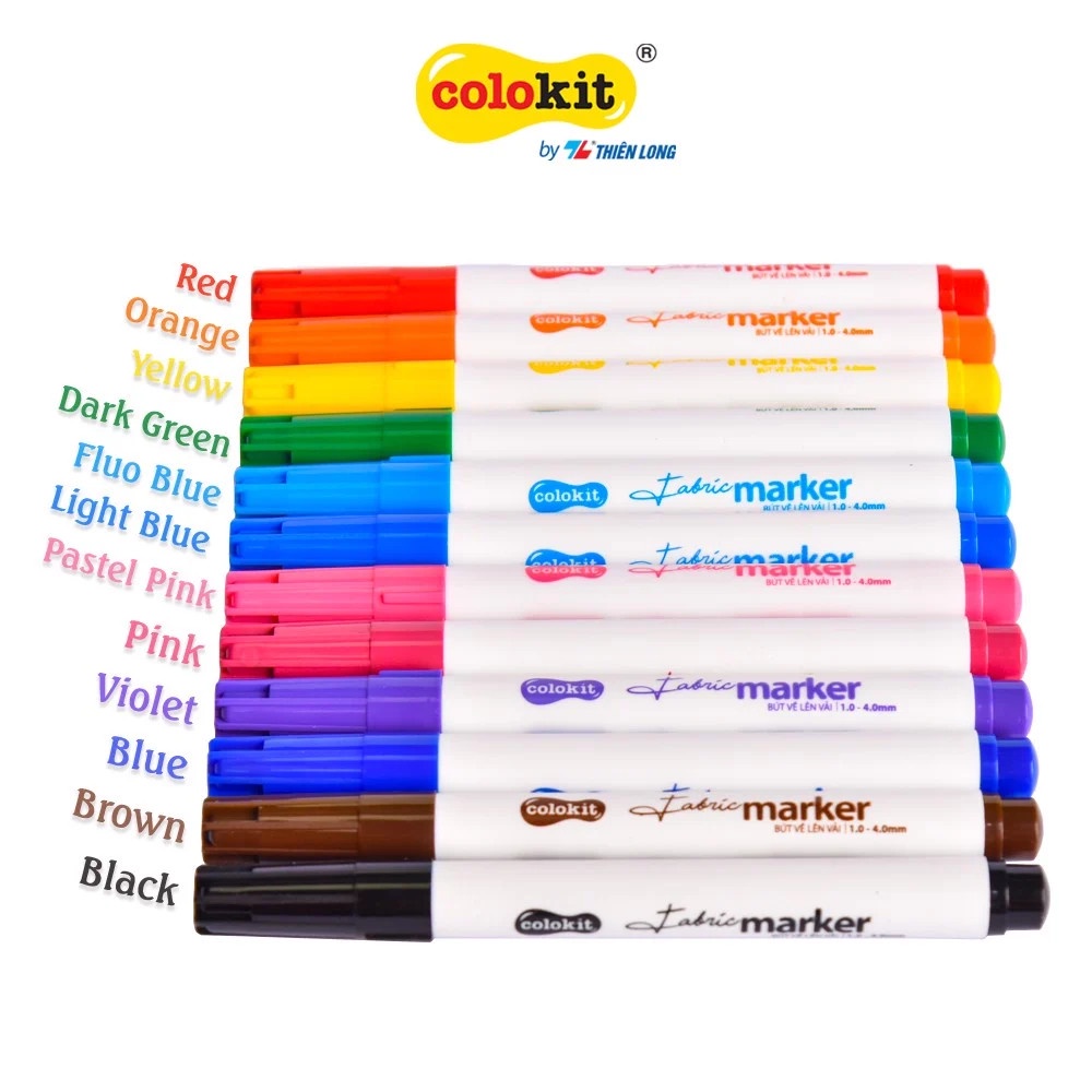 Bút vẽ lên vải 12 màu Fabric Marker Thiên Long Colokit - Tặng kèm túi vải Canvas