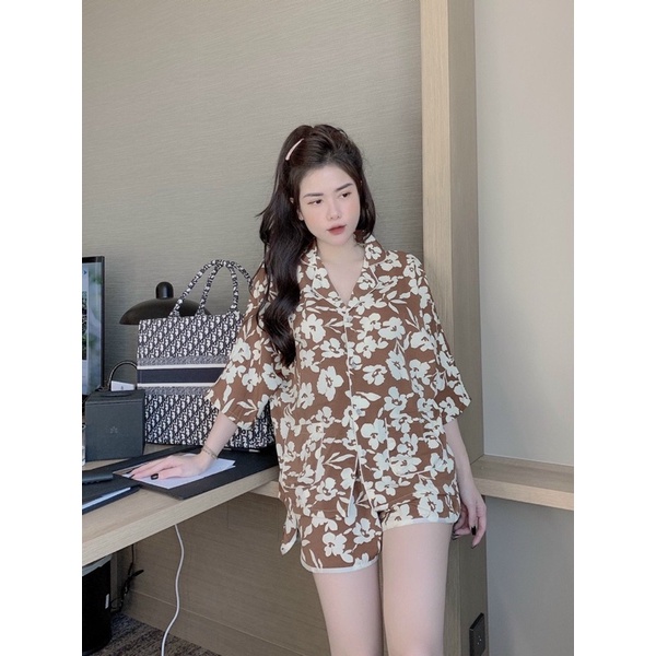 Đồ Bộ Pijama Nữ Lụa Mango Cao Cấp,Tay Dơi Quần Đùi,Hàng Thiết Kế,Chất Vải Mềm Mịn MG01