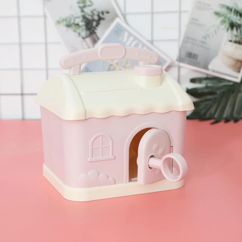 Ống Heo Tiết Kiệm Hình Ngôi Nhà Hoạt Hình Sáng Tạo Dễ Thương Sức Chứa Lớn