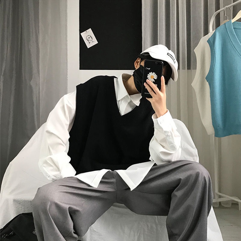 2021 mùa thu mới áo len dệt kim vest nam