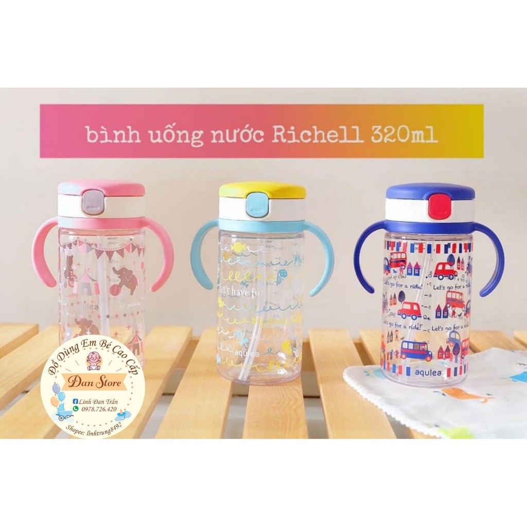 Bình Nước Richell 200ml 320ml có ống hút, bình uống nước có ống hút, tập hút cao cấp tại HCM