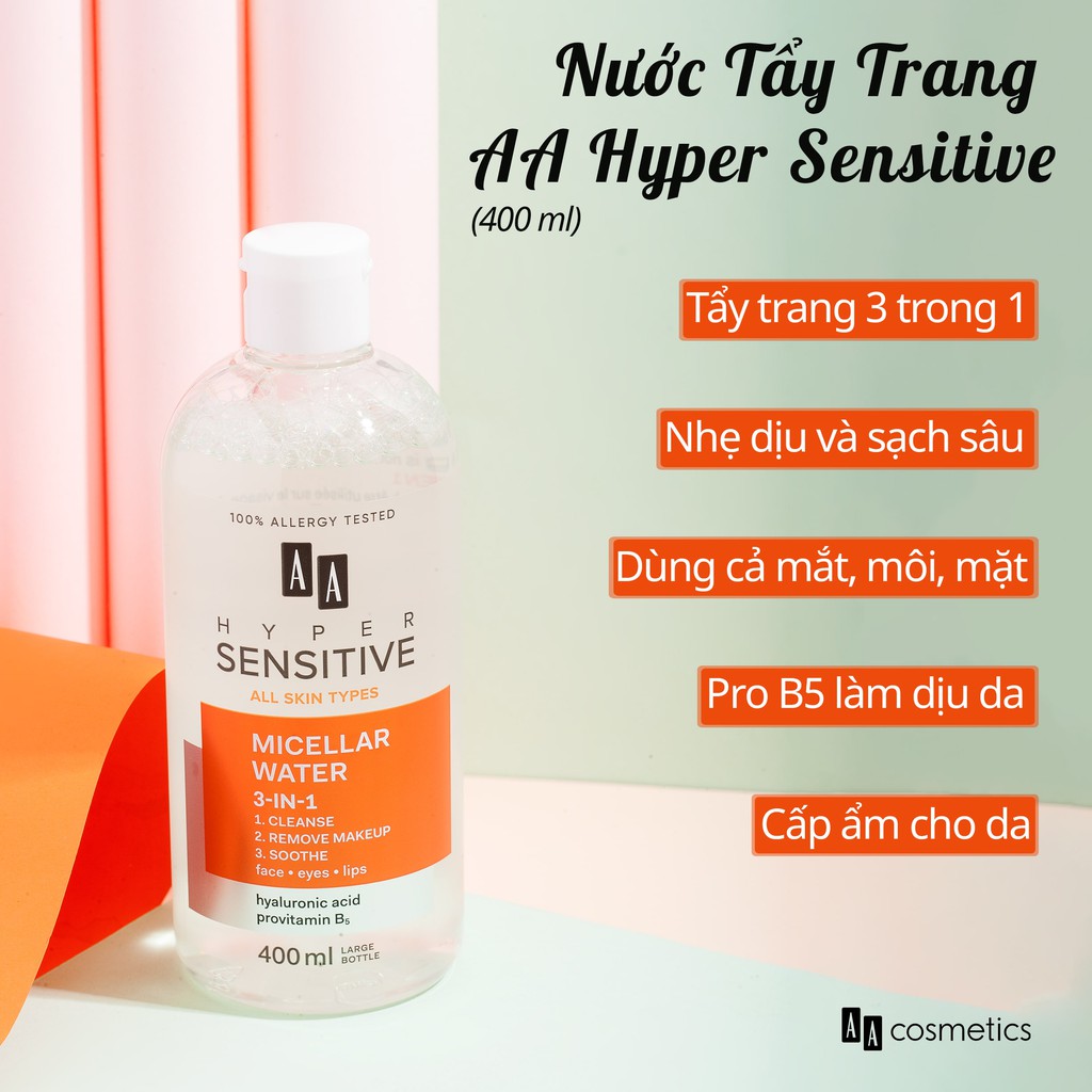 Nước Tẩy Trang AA Cosmetics Hyper Sensitive 3 Trong 1 lọ 400ml