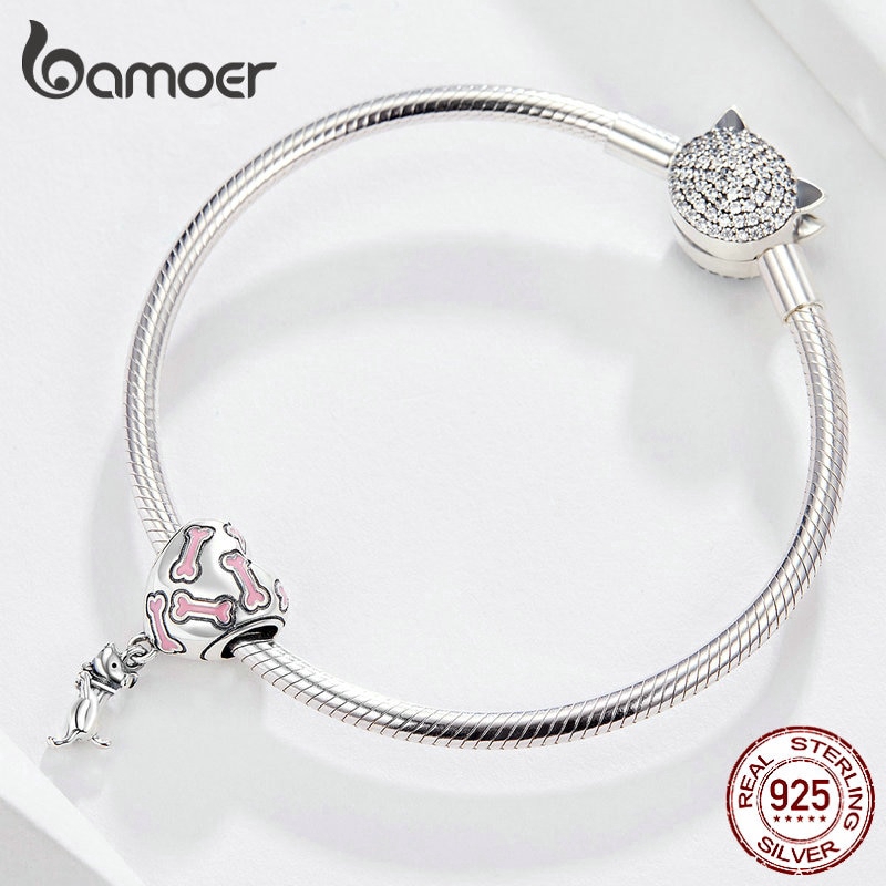 Hạt Charm Bamoer Bạc Hình Chú Chó Tráng Men Dùng Làm Trang Sức Cho Nữ