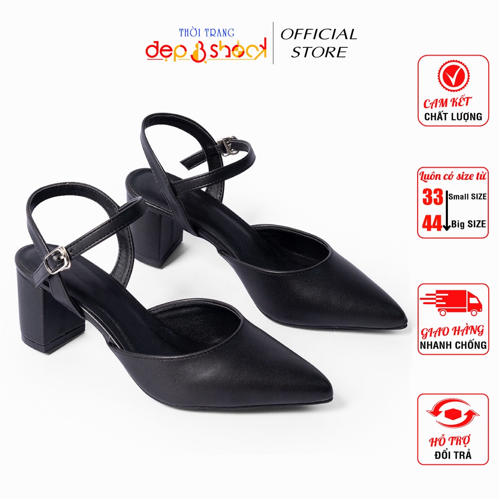 Sandal cao gót big size bít mũi hở hậu gót vuông 5cm Ms19017