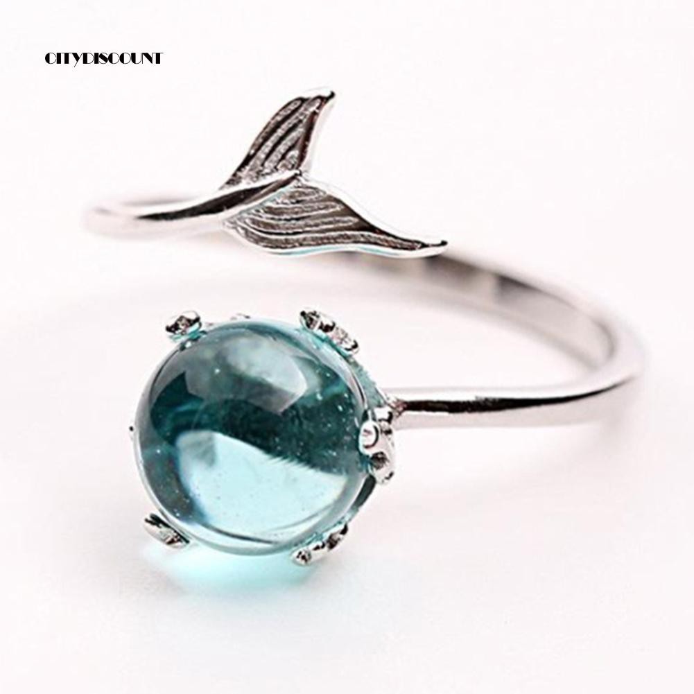 Ct CT Chất Lượng Cao Tiện Lợi Dễ Sử Dụng✲Nhẫn Hở Hình Đuôi Nàng Tiên Cá Đính Đá Màu Xanh Dương Có Thể Điều Chỉnh Kích Cỡ