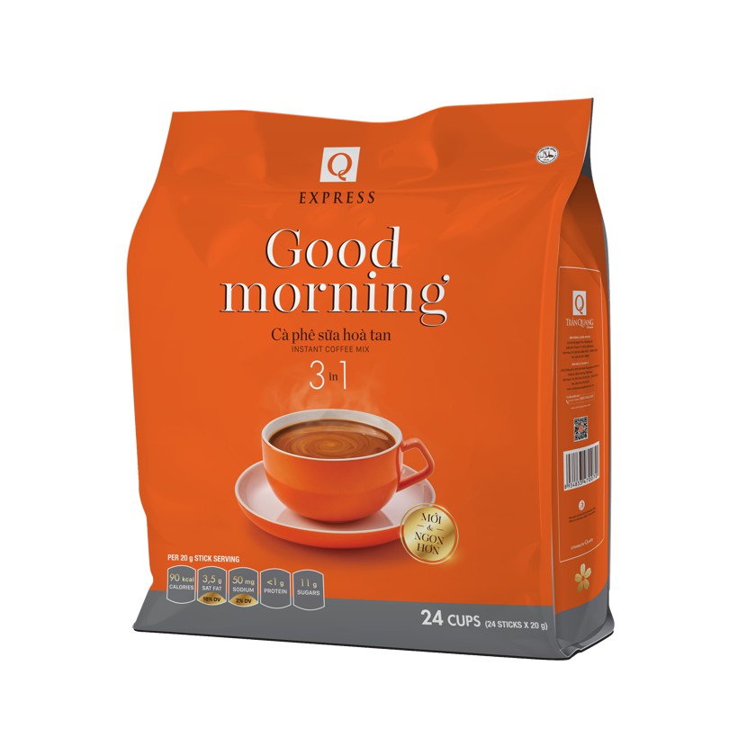 [Mã GROXUAN1 giảm 8% đơn 150K] Cà Phê Hòa Tan Trần Quang 3in1 Good Morning 480g (24 gói x 20gram)