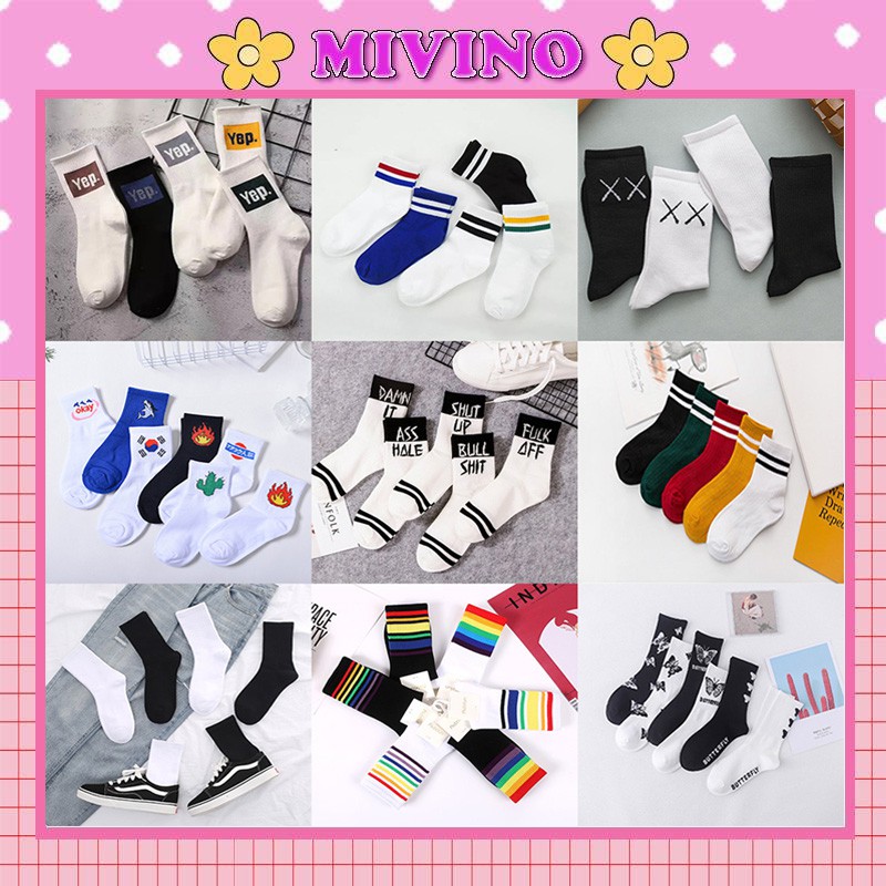 Set 5 đôi tất nam Mivino vớ nam cổ cao in hình cá tính