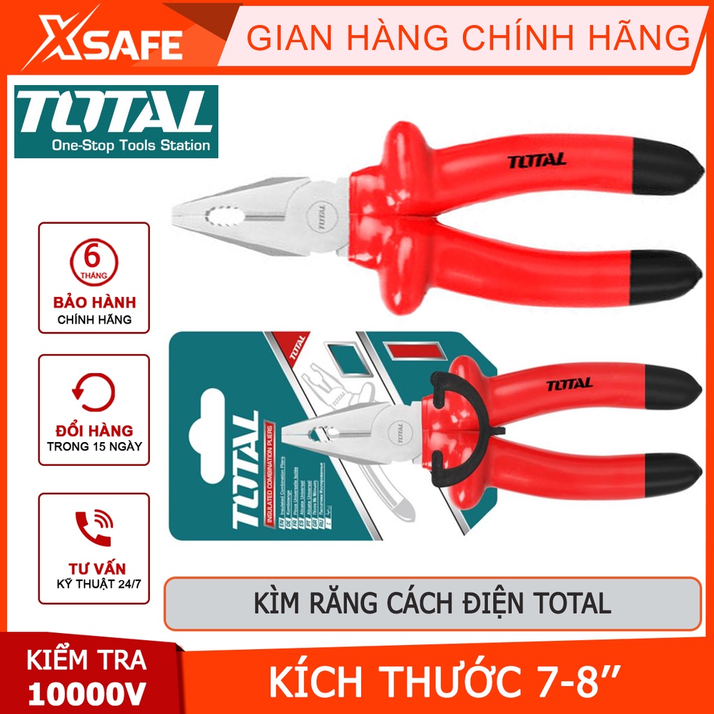 Kềm răng cách điện TOTAL Kìm cách điện kích thước 7-8 inch, kiểm tra 10000V, thép hợp kim cao cấp, bền bỉ - [XSAFE]