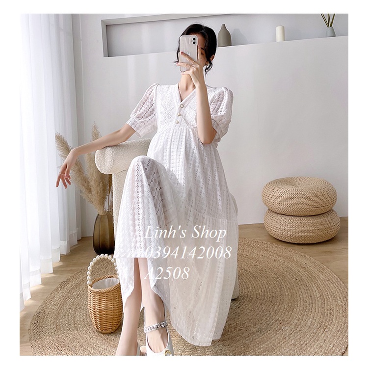 Váy Bầu Đầm Bầu Trắng Xinh Lịch Sự Dự Tiệc  A2508