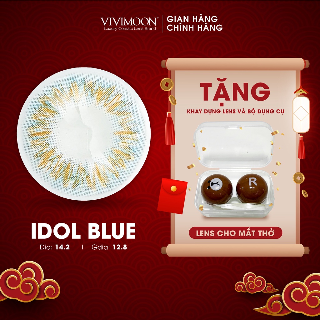 Kính Áp Tròng Cận 0 - 8 Độ Không Giãn Màu Xanh Nâu IDOL Blue - Lens Cho Mắt Thở VIVIMOON