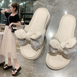 Dép sandal đế xuồng dày đính đá thời trang mùa hè 2022 cho nữ