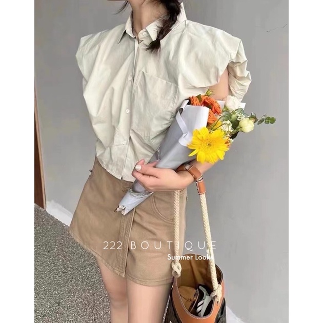 Áo dáng croptop sơ mi Miu Yi Z002