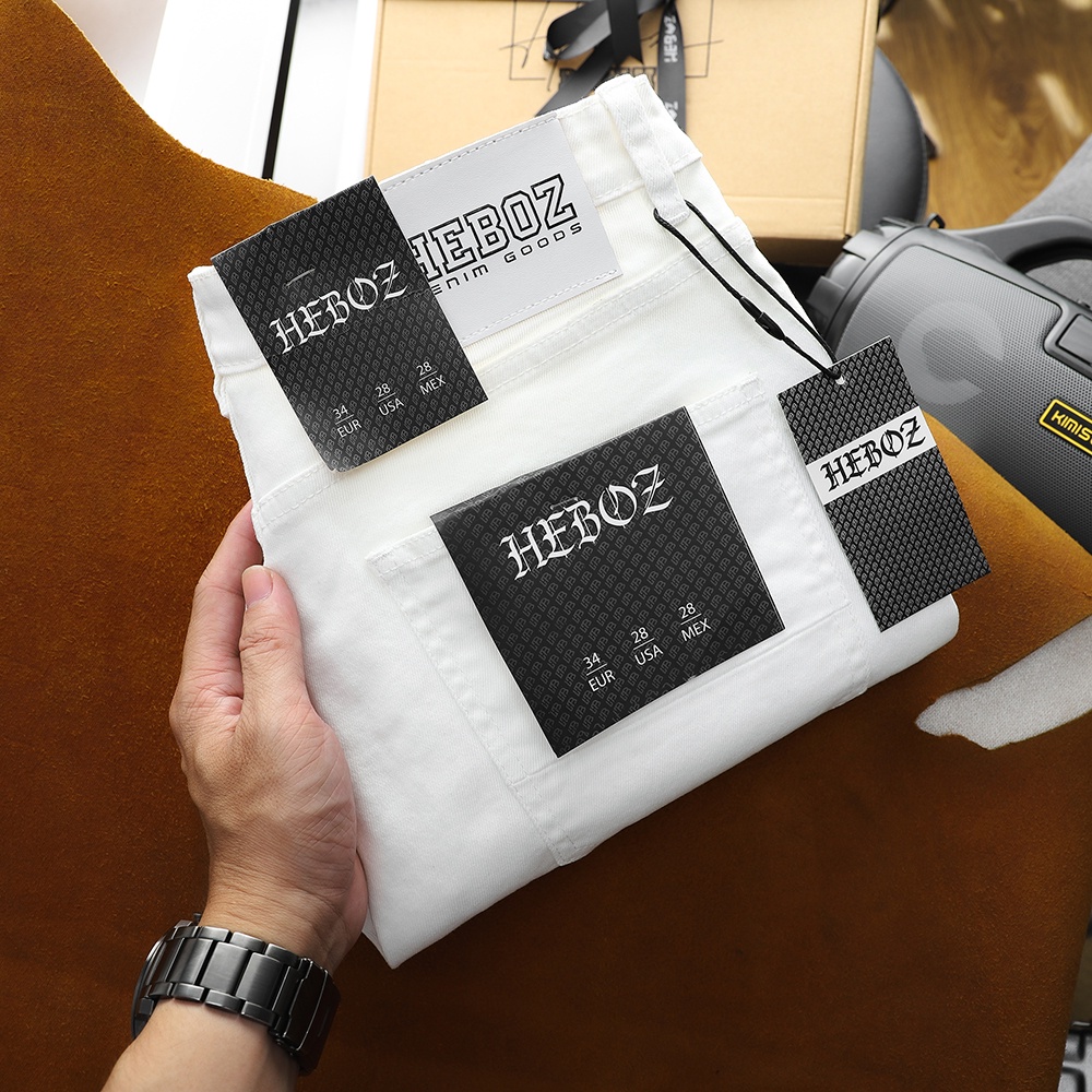 Quần short jean nam màu trắng, chất vải denim co giãn nhẹ basic HEBOZ - 00001213