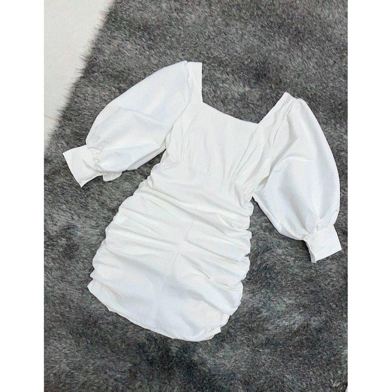 Đầm cổ vuông tay phồng thân nhúng màu trắng suystore đầm thiết kế [hottrend]