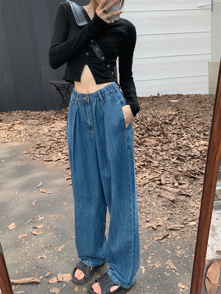 Quần Jean Ống Rộng Lưng Thun Cao Xếp Ly Thời Trang Cá Tính 56431