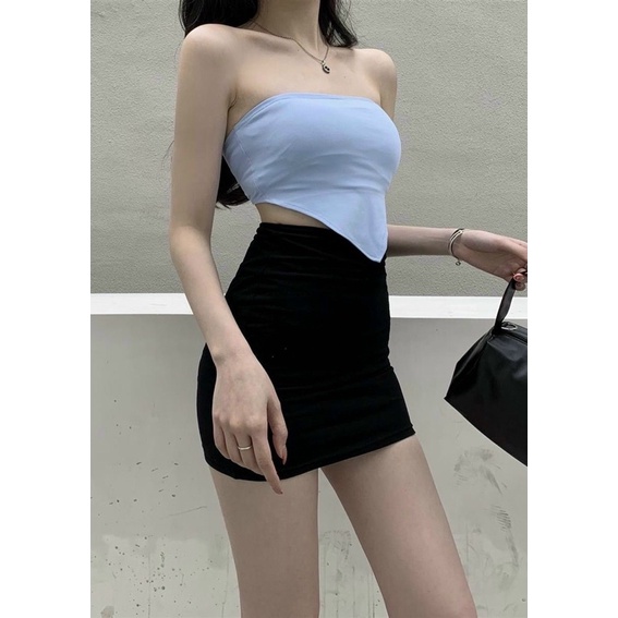 Set áo croptop ống vạt tam giác phối hợp chân váy ôm body siêu hắc dáng 231 FIORI STORE