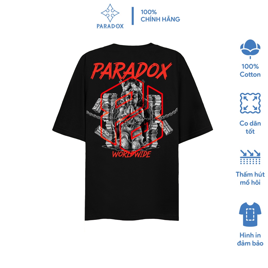 Áo thun form rộng Paradox tay lỡ - Unisex - In hình - WEALTH TRAP - Màu đen