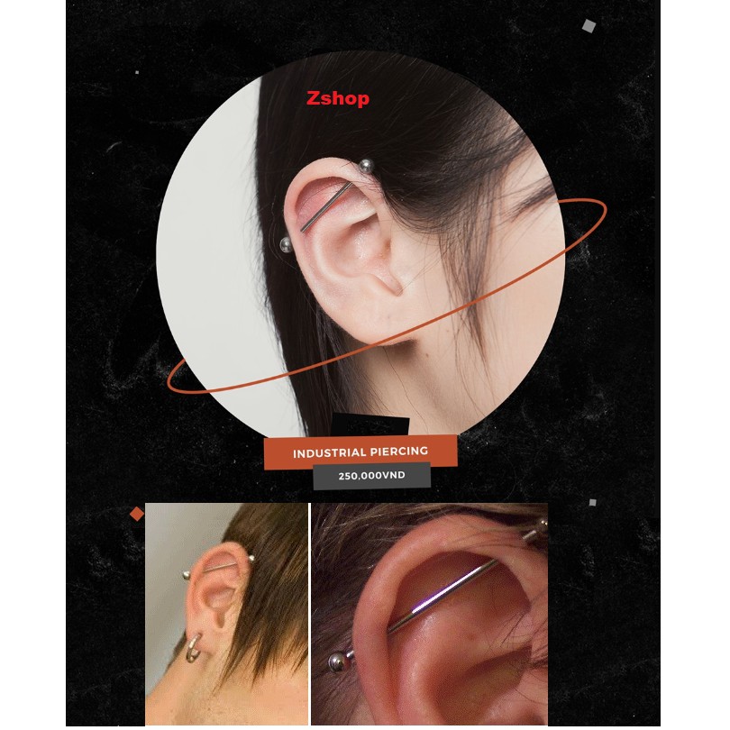 Khuyên tai,lưỡi thanh dài bi tròn xỏ vành 2 lỗ trên MIB21