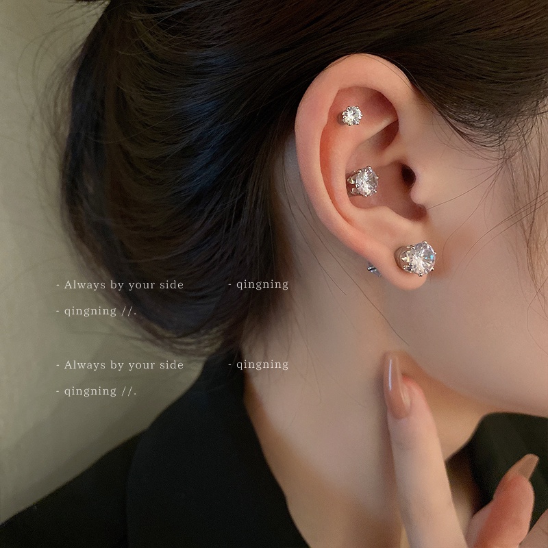 DREJEW Khuyên tai nhỏ dạng kẹp đính đá zircon không xỏ lỗ phong cách thời trang cá tính cho nữ