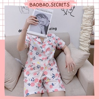 Bộ ngủ Pijama nữ mặc nhà dễ thương, bộ đồ ngủ pijama áo cộc quần cộc chất thô mềm họa tiết cao cấp - nam nữ đều có size