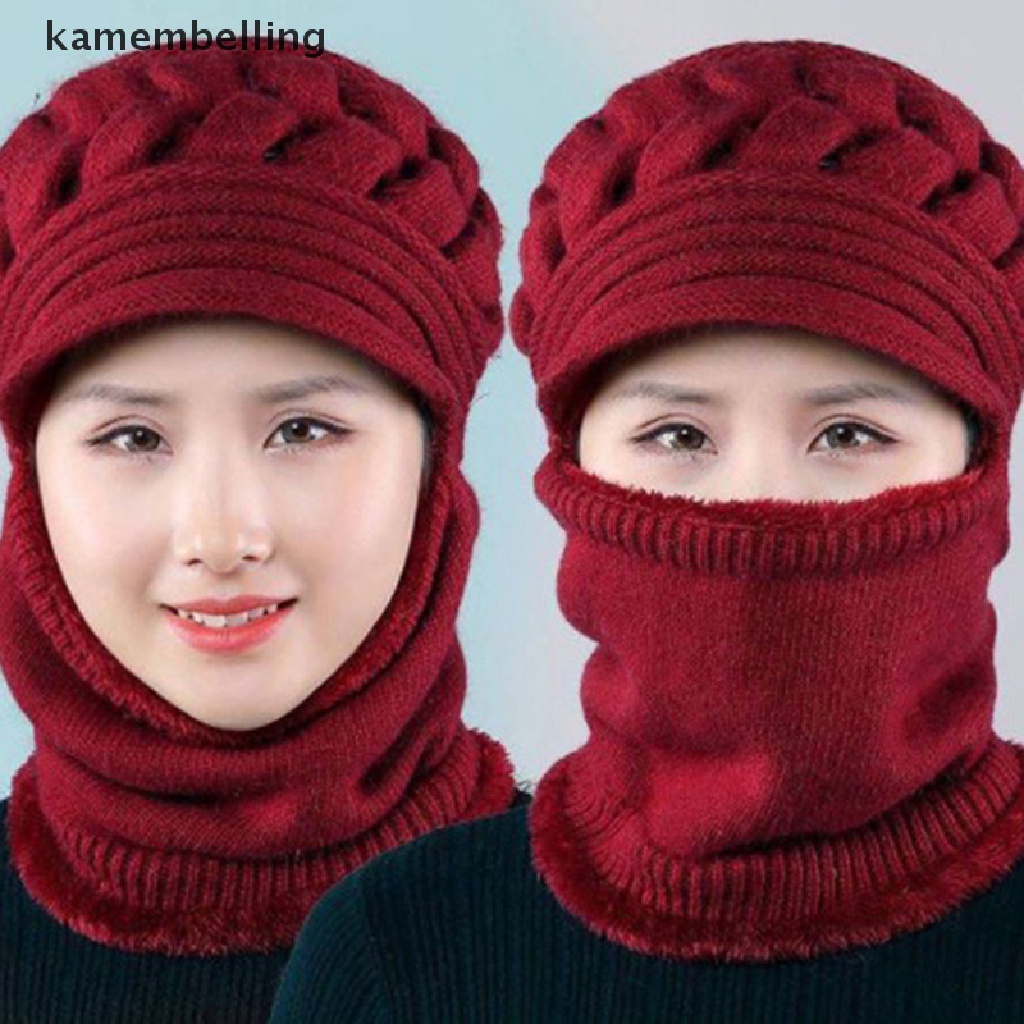 Khăn Choàng Cổ Kiêm Mặt Nạ Dệt Kim Dày Dặn Giữ Ấm Mùa Đông 3 Trong 1 Cho Nữ