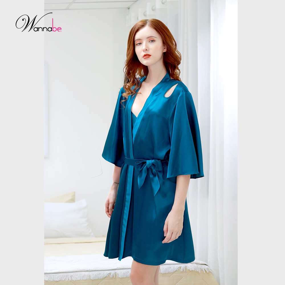 Áo choàng ngủ phi lụa cao cấp Wannabe KIS61 khoét hình giọt nước bắt mắt xinh xắn nữ tính