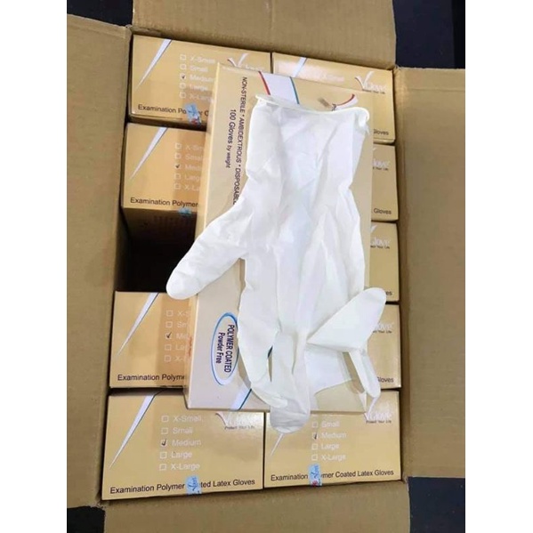 Găng Tay Latex Không Bột Polime Vglove Chính Hãng 100 Chiếc/Hộp
