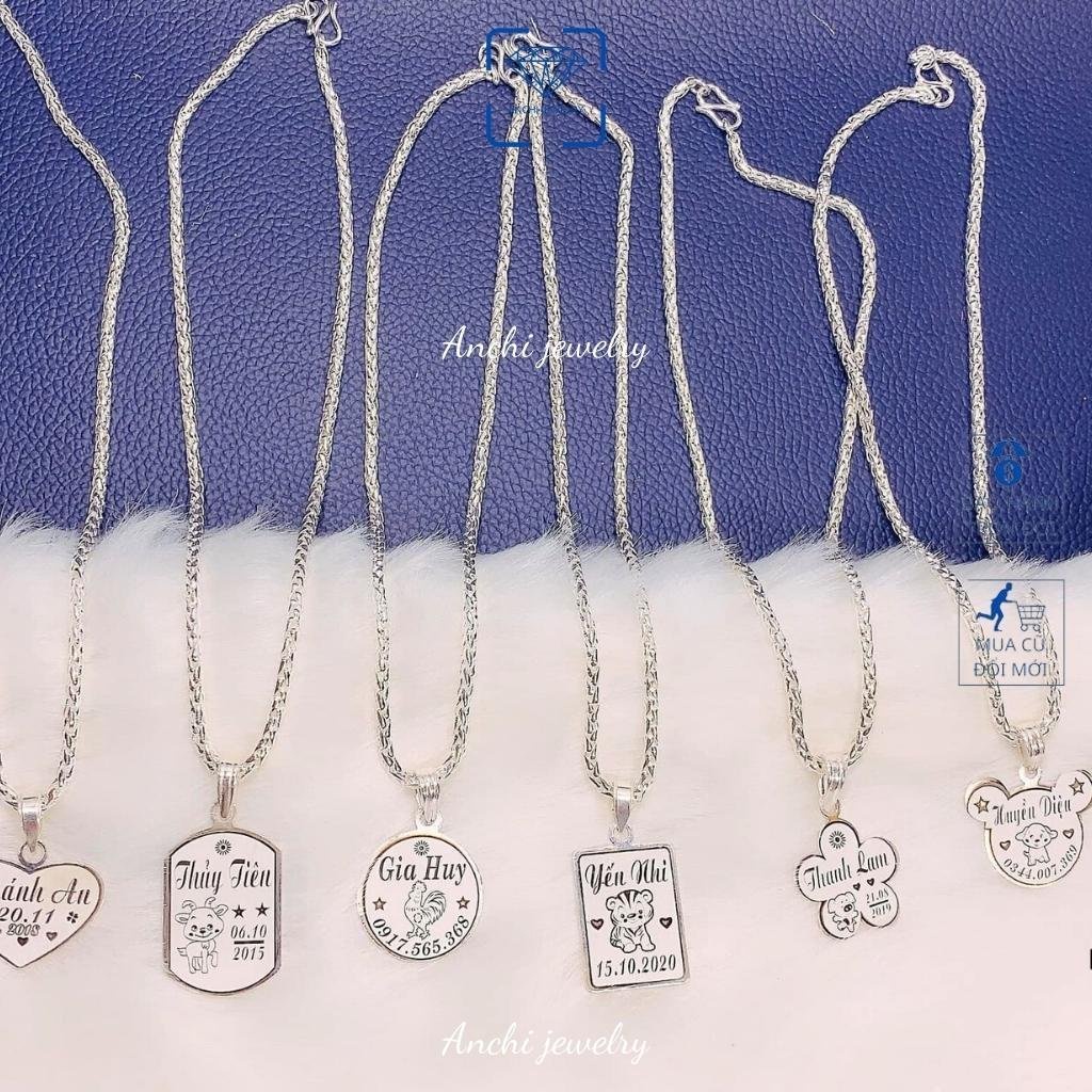 Dây chuyền khắc tên cho bé trai miễn phí, chuẩn bạc ta an toàn cho bé, Anchi jewelry