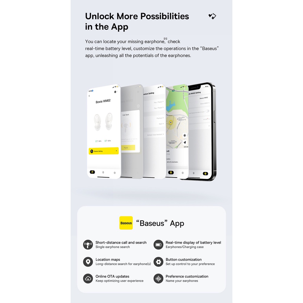 Tai nghe nhét tai không dây BASEUS WM02 bluetooth 5.3 TWS chống ồn chuyên dành cho gaming kháng nước - bảo hành 12 tháng