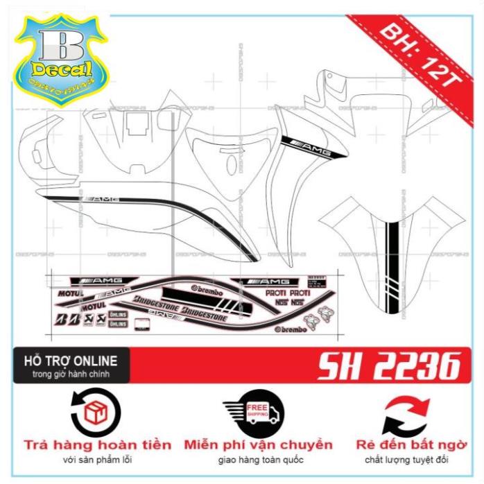 ( Quí khách vui lòng mang ra tiệm cho thợ dán ) Tem SH MODE DÁN XE TRẮNG [Bi Decal]