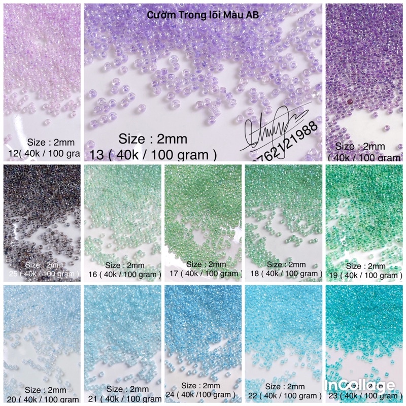 Hạt Cườm Trong Lõi Màu AB 2mm
