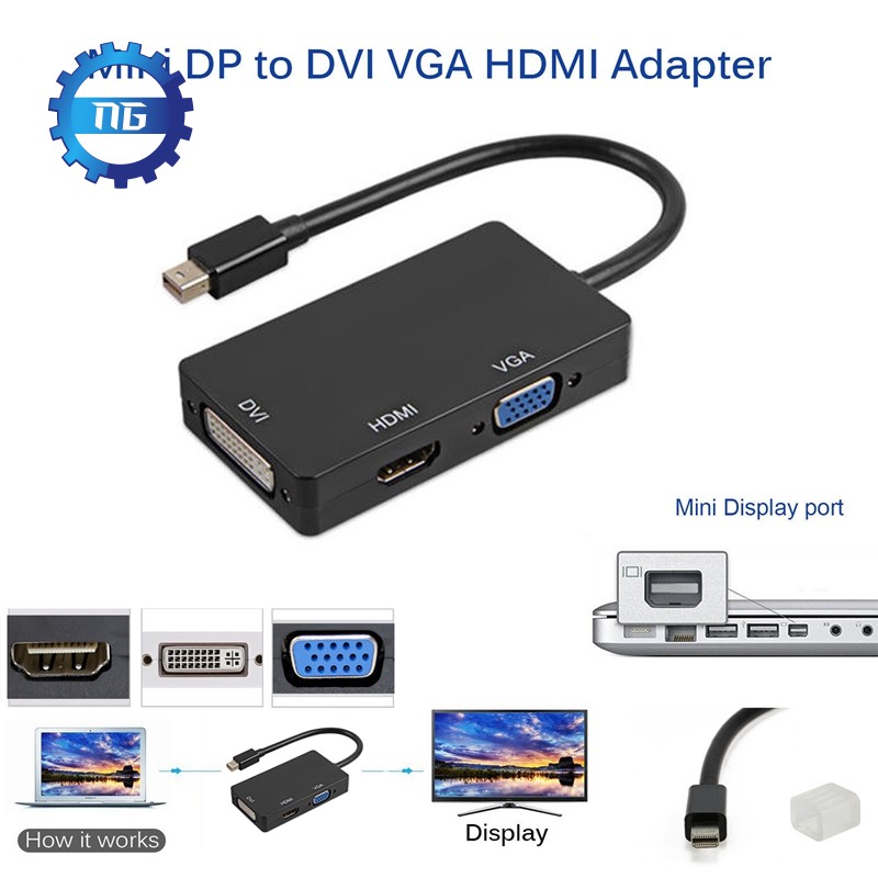 (Hàng Có Sẵn) Giắc Chuyển Đổi Từ Mini Display Port Sang Hdmi Vga Dvi Cho Macbook Pro Mac Air