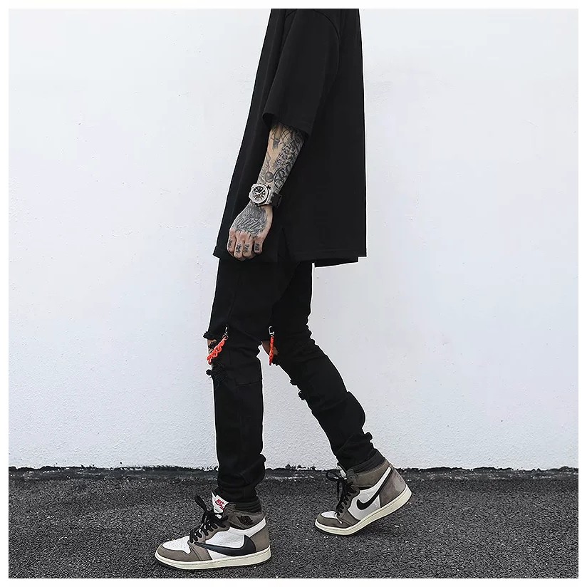 Quần jean dài dáng rộng màu đen phối dây rút phong cách hip hop Âu Mỹ thời trang cho nam và nữ size lớn M-4XL | BigBuy360 - bigbuy360.vn