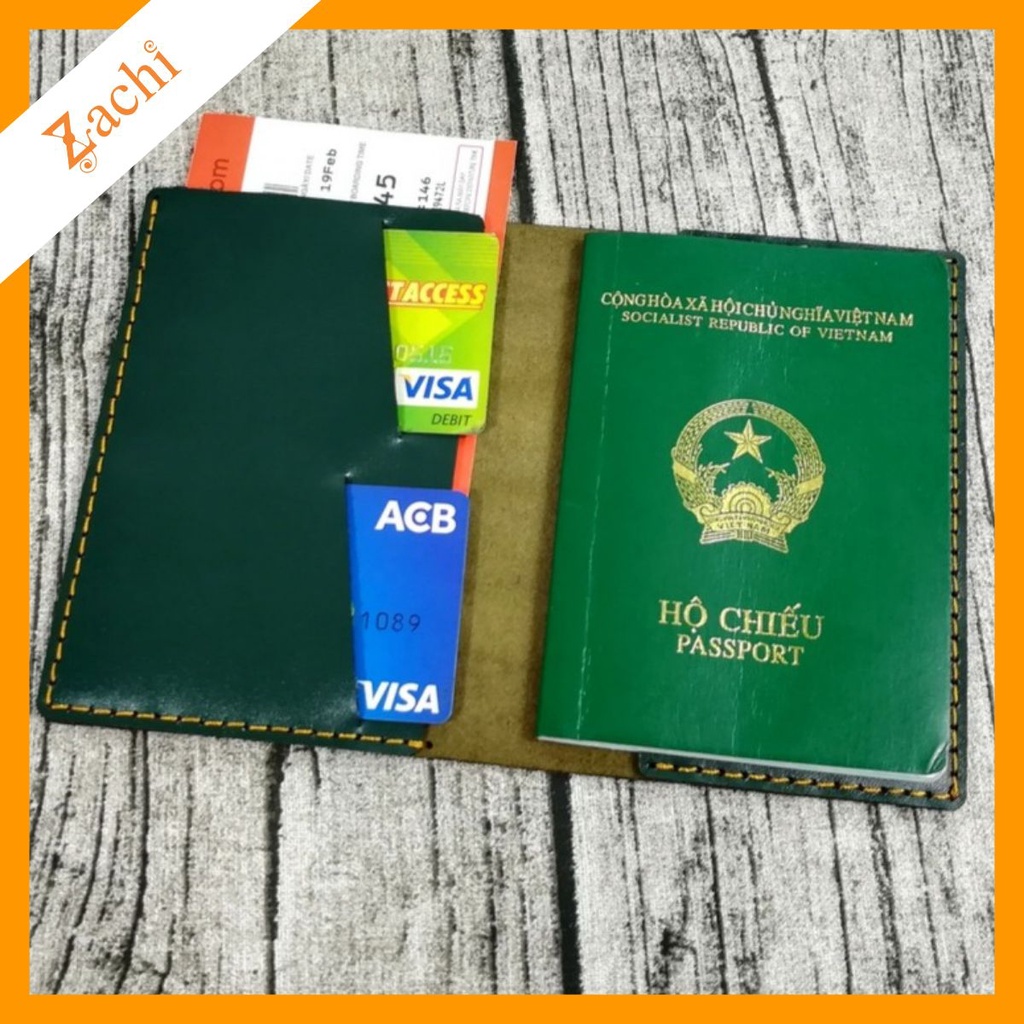 Bóp ví đựng passport, hộ chiếu da bò handmade Zachi PP619