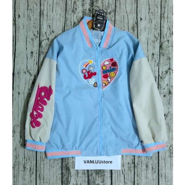 Áo bomber nữ form rộng thêu họa tiết trái tim áo khoác bóng chày thời trang ulzzang