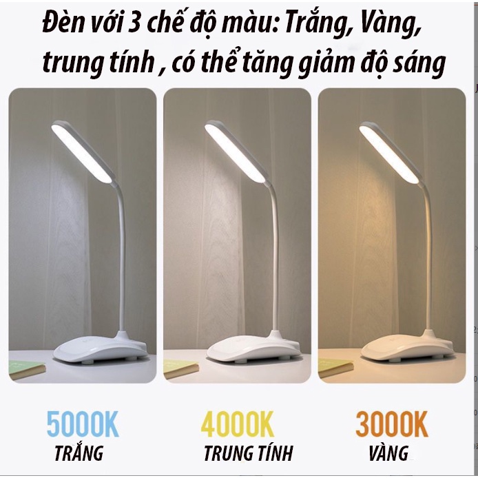 Đèn bàn học đọc sách tích điện THANG TRANG bảo vệ mắt cảm ứng 3 chế độ ánh sáng biến thiên