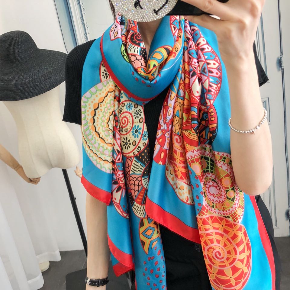 Khăn Choàng Cổ Dài Bằng Lụa In Họa Tiết Pashmina 2021 Thời Trang Cho Nữ