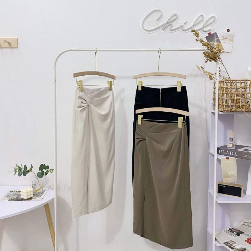 Chân váy dúm eo xẻ trước hàng QCL1