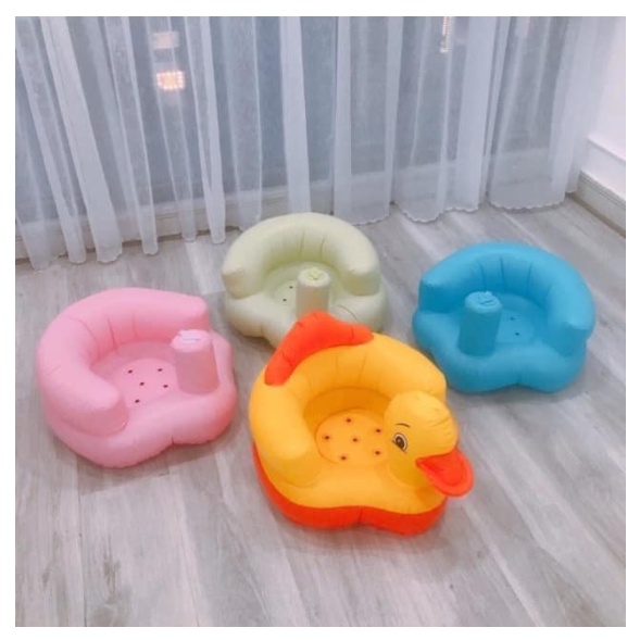 Ghế hơi tập ngồi cho bé hình vịt lưng cam van bơm tự động , ghế phao tập ngồi cho bé từ 6 tháng tuổi