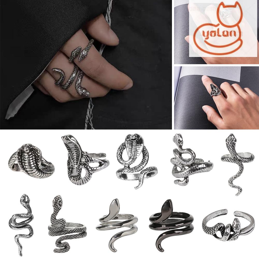 Nhẫn hở thiết kế hình rắn kiểu dáng cổ điển phong cách punk