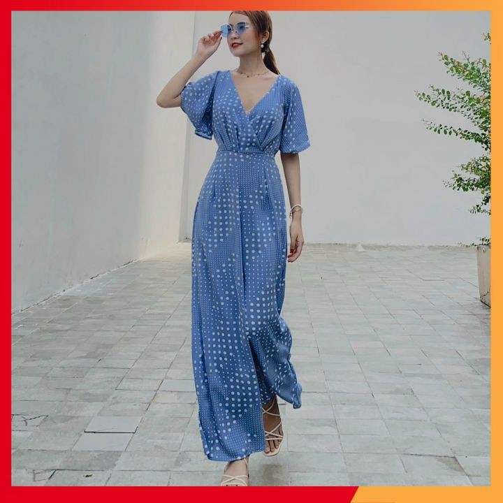 Jumpsuit tay cánh tiên⭐️𝗦𝗜𝗘̂𝗨 𝗦𝗔𝗡𝗚⭐️ nền màu nhẹ nhàng phối bi nhí siêu cưng, hàng Quảng châu cao cấp, đảm bảo y hình