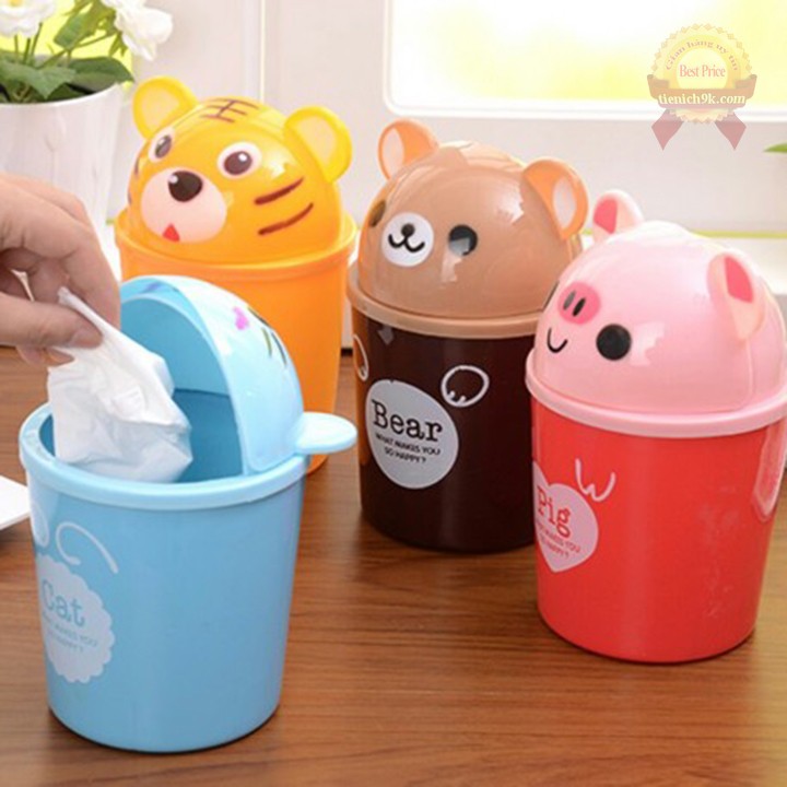 Thùng rác nhựa mini để bàn làm việc văn phòng hình thú