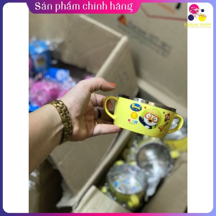 Bát ăn Inox cho bé có tay cầm Pororo size nhỏ 9,5 x 5 cm -Dreamshop.vn