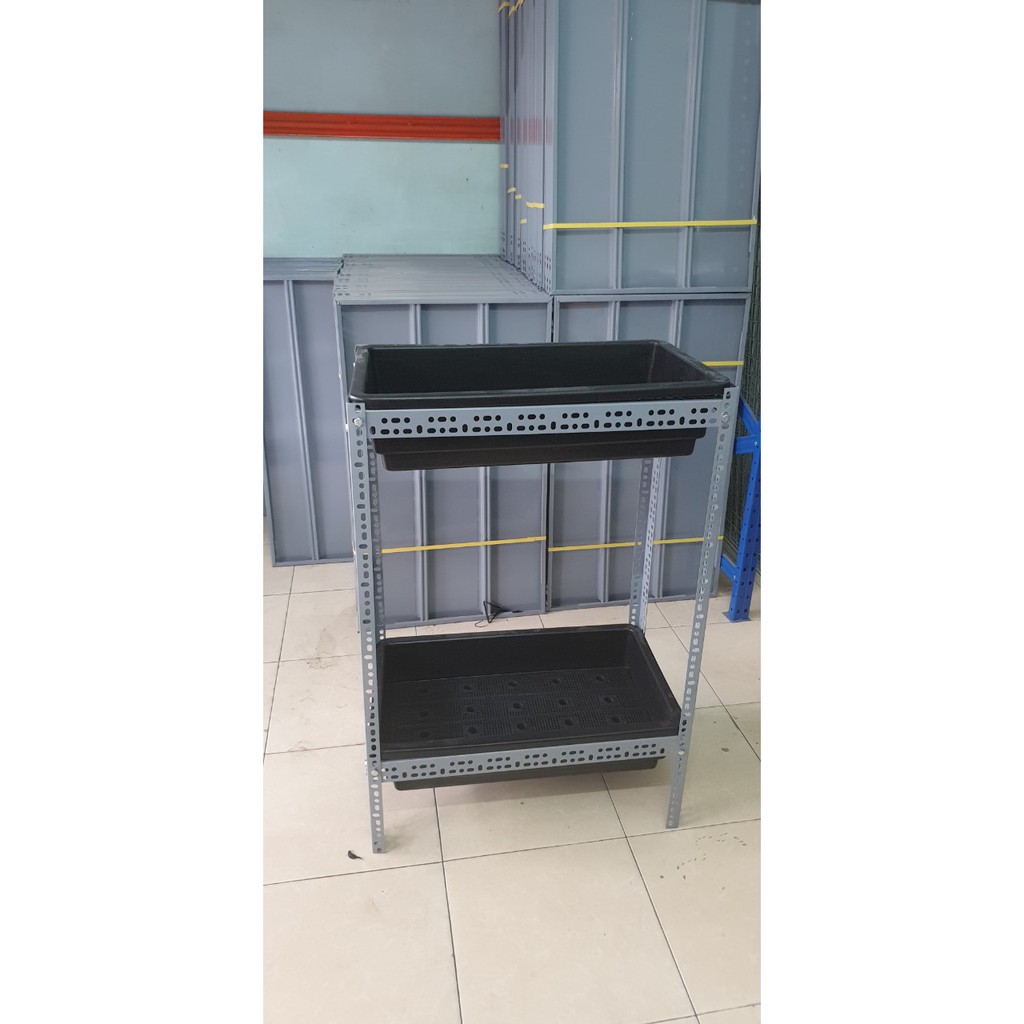 Kệ sắt V đa năng trồng cây trồng rau thông minh 2 tầng dùng cho khay nhựa trồng rau sạch 65x42x16cm