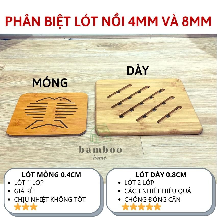 Tấm lót nồi gỗ tre BAMBOOO ECO dày dặn trang trí bàn ăn nhà bếp