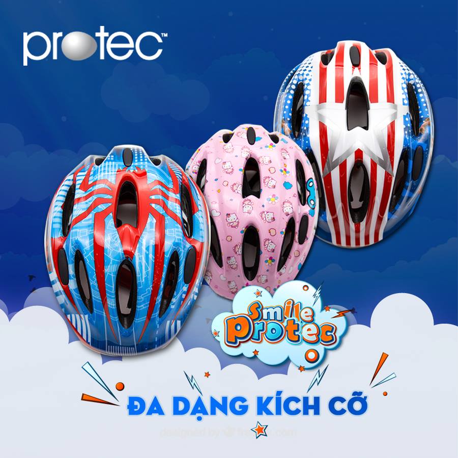 Mũ bảo hiểm xe đạp dành cho bé gái 1-12 tuổi Protec SMILE, họa tiết Hello Kitty xinh xắn đáng yêu