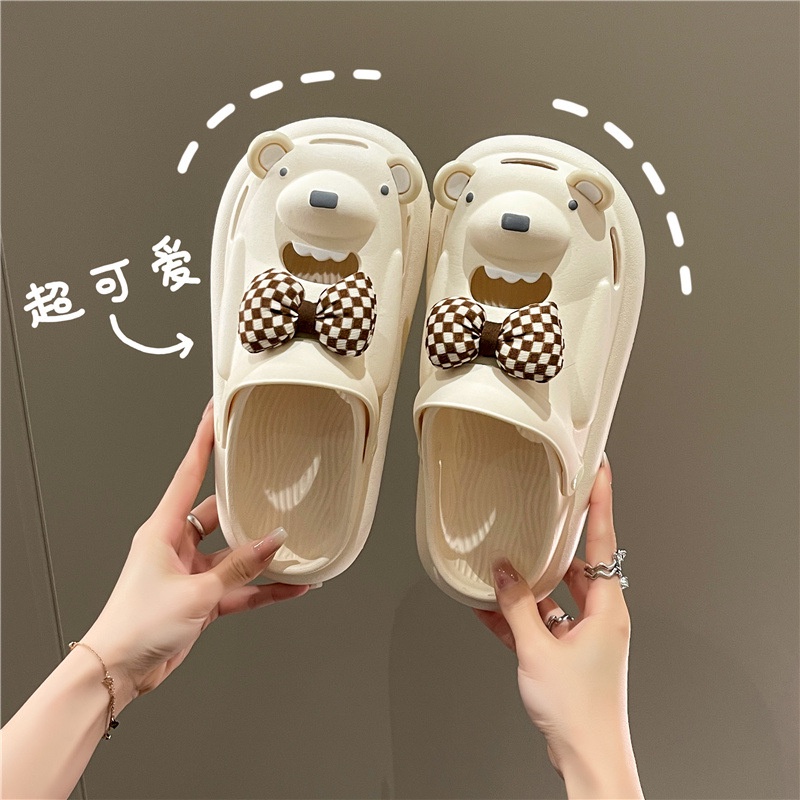 Dép Sandal Đế Dày Xỏ Ngón Đính Nơ Họa Tiết Hoạt Hình Phong Cách Hàn Quốc Thời Trang Mùa Hè Dành Cho Nữ